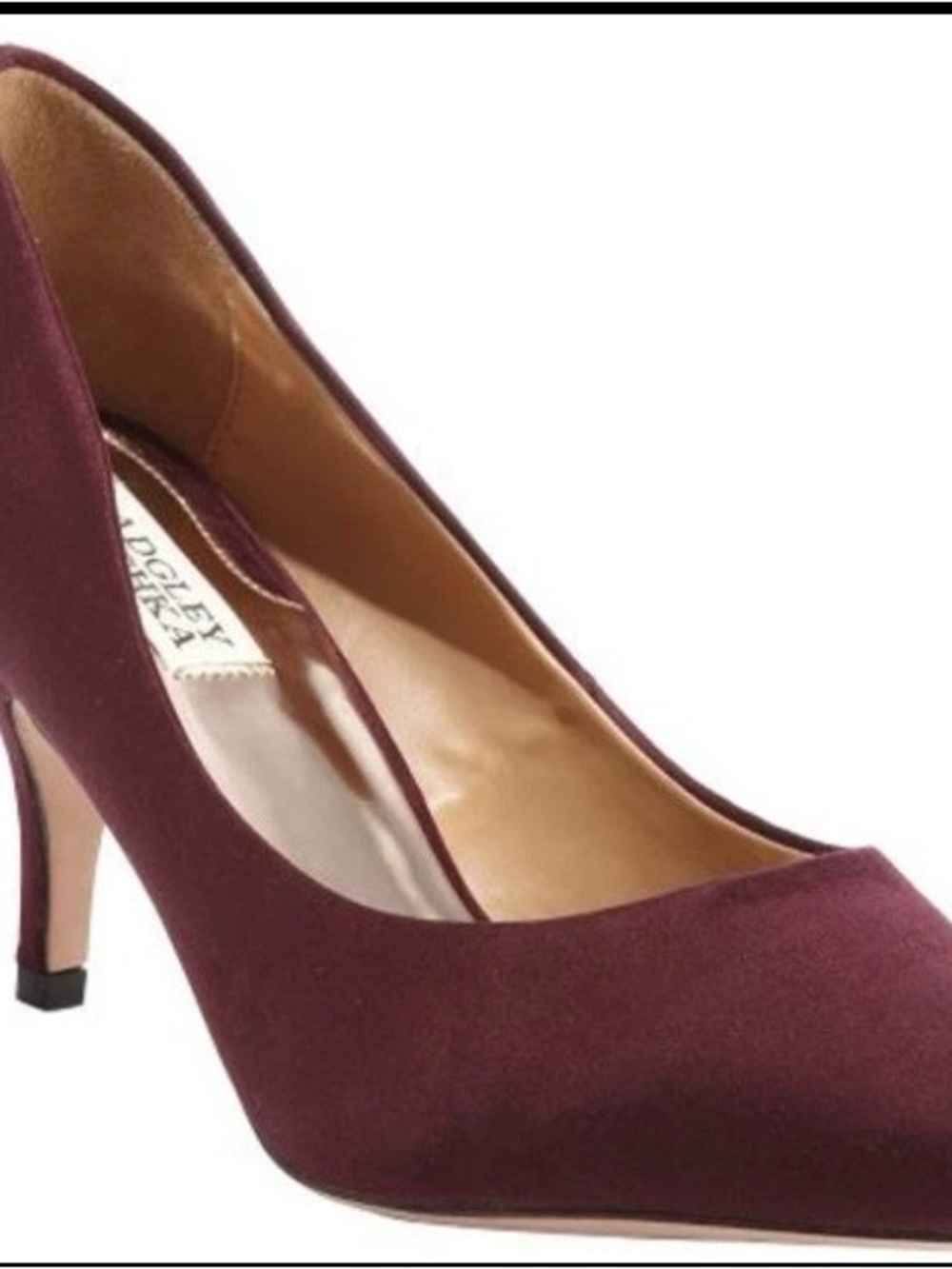 Badgley Mischka Monika II Pointed Toe Satin Pump in the shade Wine/Burgundy 8